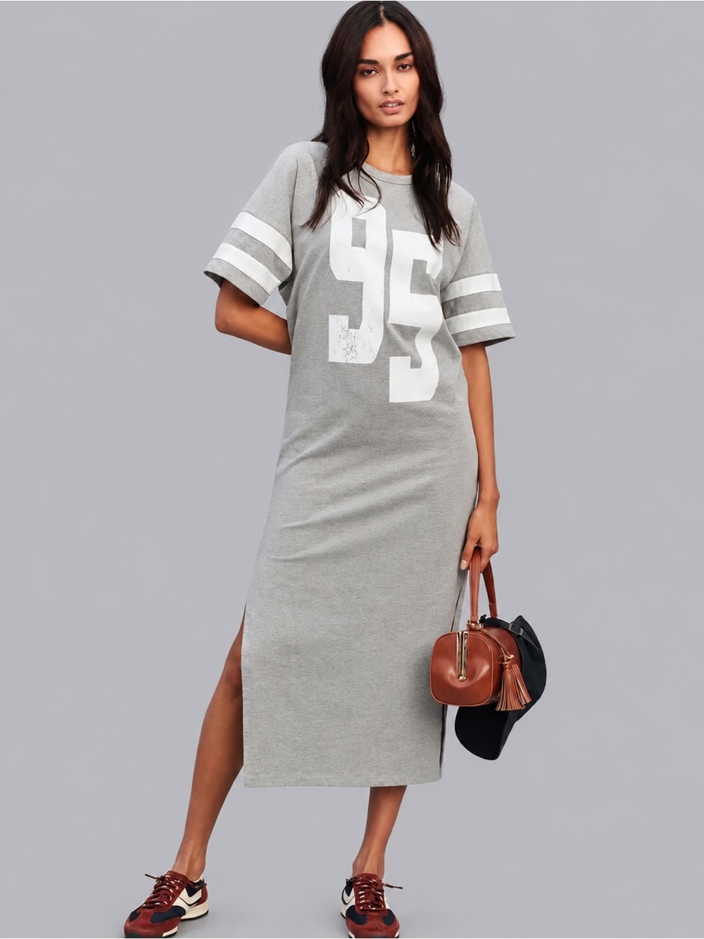 Anthropologie Daily Practice 95 Graphic Midi T Shirt Dress XS Heather Gray